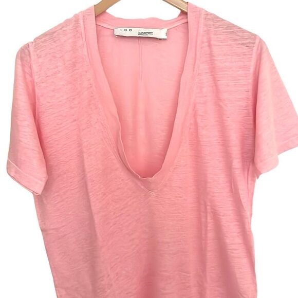 IRO Deep V Pink Linen T Shirt - Picture 10 of 10
